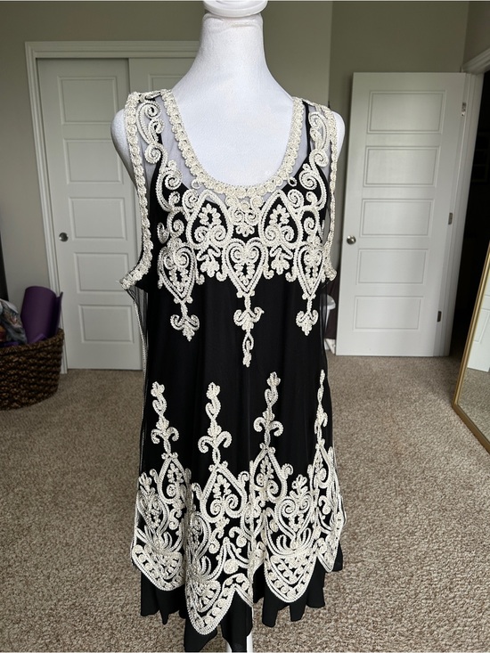 Pretty Angel Dresses & Skirts - PRETTY ANGEL Silk Black Cream Lace Sheer Overlay Mini Dress Size XL